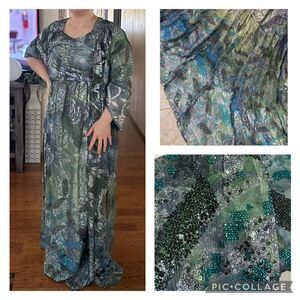 Bejeweled glitter embellished floor length maxi dress & duster jacket set